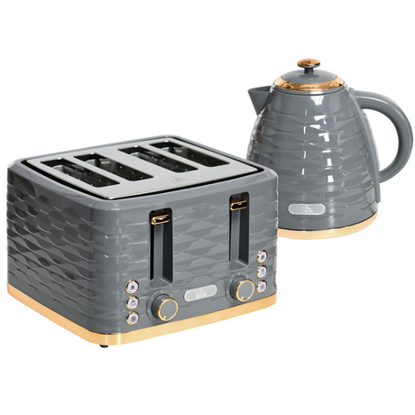Grey kettle and toaster set