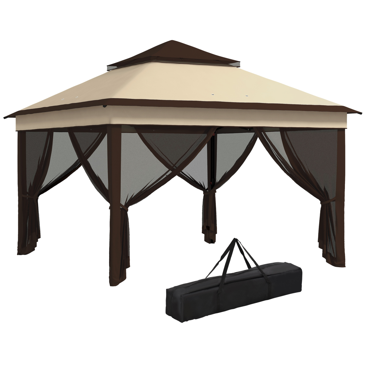 Outsunny 3x3m Pop Up Gazebo with UV30+ Canopy, Mesh Curtains & Adjustable Height – Garden Shelter, Beige