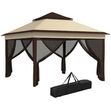 Outsunny 3x3m Pop Up Gazebo with UV30+ Canopy, Mesh Curtains & Adjustable Height – Garden Shelter, Beige