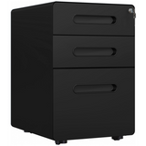 Vinsetto 3-Drawer Steel Filing Cabinet with 4 Wheels, Lockable – Under-Desk Office Storage, Black