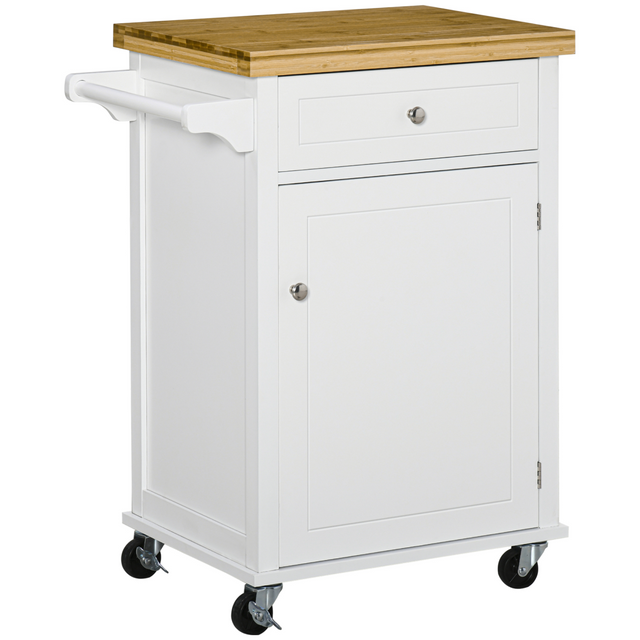 White rolling kitchen cart