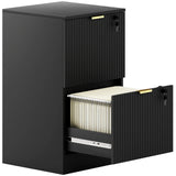HOMCOM Fluted Vertical Filing Cabinet with 2 Lockable Drawers and Hanging Rails – Home Office Storage, Black