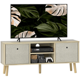 HOMCOM Modern TV Cabinet Stand with Two Removable Fabric Drawers and Shelves – Bedroom Media Unit, Natural