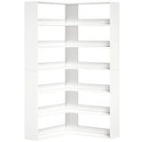 HOMCOM 7-Tier L-Shaped Corner Bookcase with Rear Guards and Anti-Tip Hardware – Bookshelf, White Wood Effect