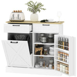 HOMCOM Farmhouse Kitchen Sideboard with Tilt-Out Rubbish Bin, 2 Drawers and Adjustable Shelves, White