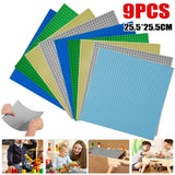 9 Piece Building Brick Baseplate Set, 25.5 x 25.5cm – Compatible Toy Base Boards, Multicolour