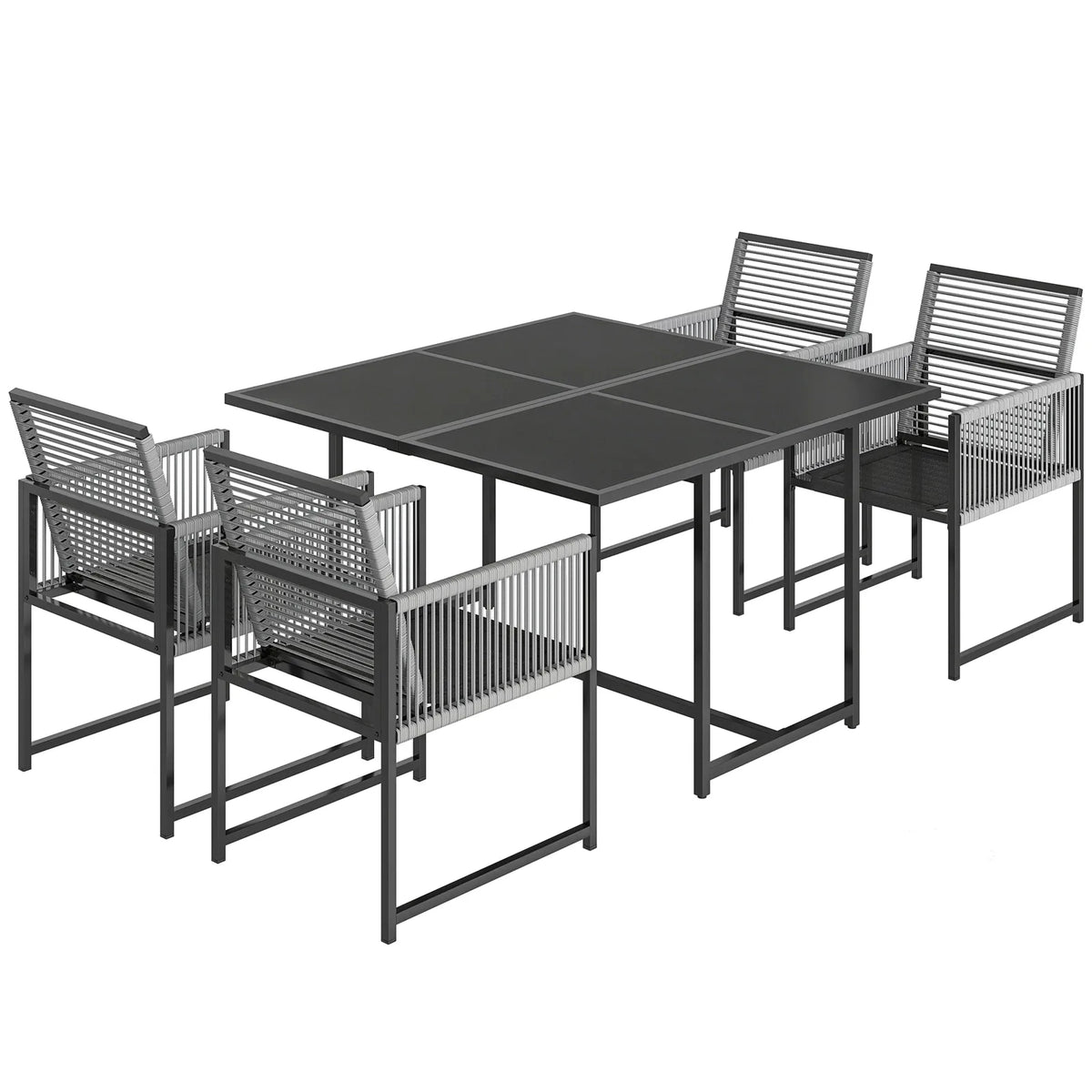 Outsunny 5 Piece Garden Dining Set for 4 with Glass-Top Table & Foldable Backrest Chairs – Patio Set, Light Grey