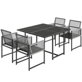 Outsunny 5 Piece Garden Dining Set for 4 with Glass-Top Table & Foldable Backrest Chairs – Patio Set, Light Grey