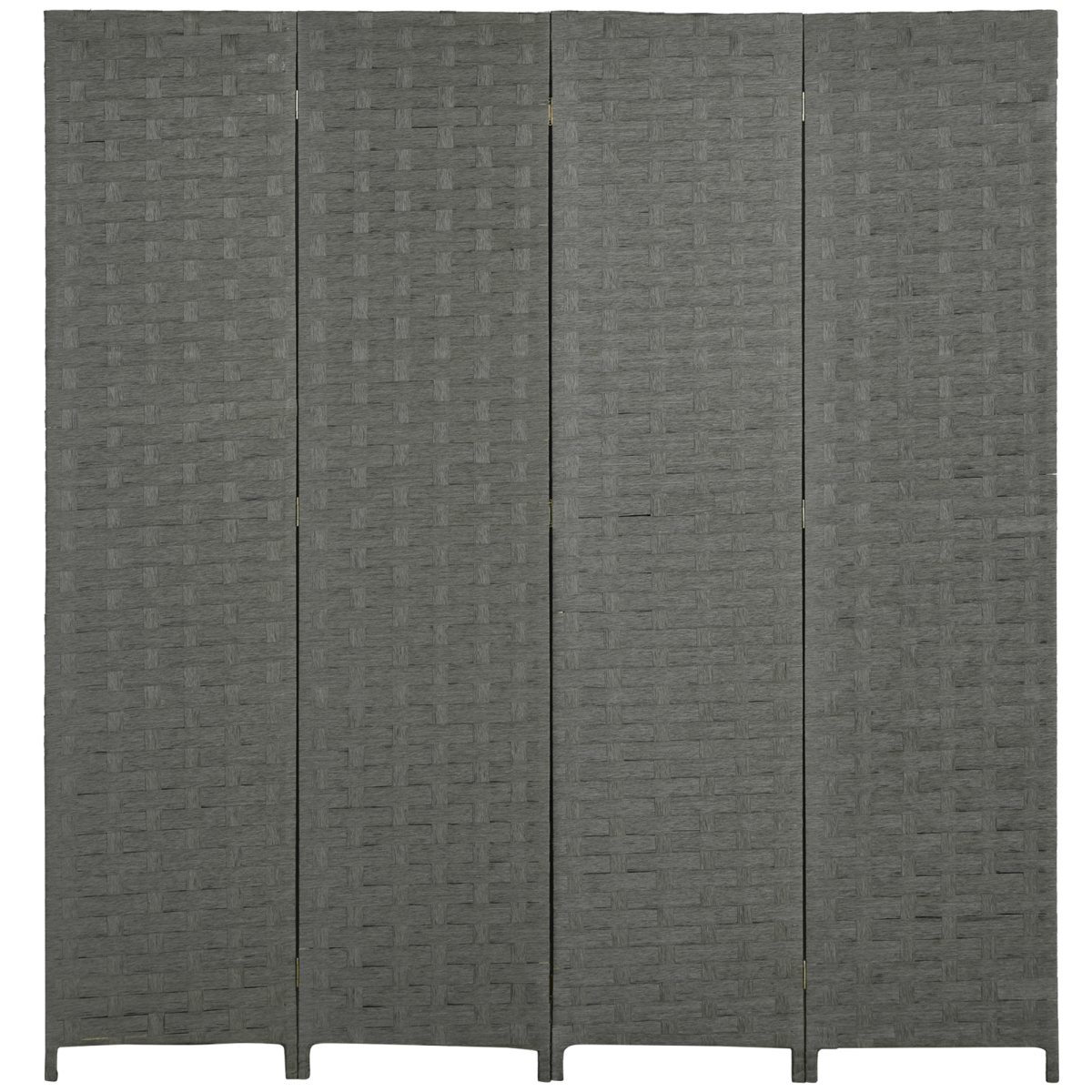 4-Panel Folding Room Divider, Wave Fibre Woven Wicker Effect Privacy Screen with Wood Frame, Grey
