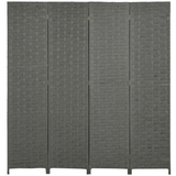 4-Panel Folding Room Divider, Wave Fibre Woven Wicker Effect Privacy Screen with Wood Frame, Grey