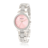 Henley Ladies Fashion Bling Watch, Pink Sun-Ray Dial, Silver Bracelet