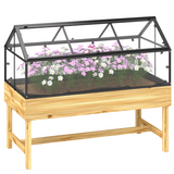 Outsunny Elevated Raised Garden Bed with Polycarbonate Grow House Cover & Flip-Up Windows – Year-Round Growing