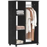 Black rolling open wardrobe with hanging rail