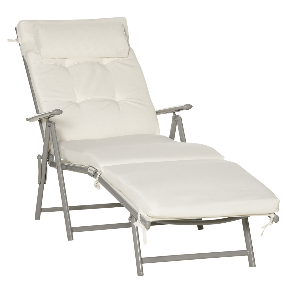 Outsunny Foldable Sun Lounger with 7-Level Adjustable Backrest, Padded Seat and Pillow – Textilene, White