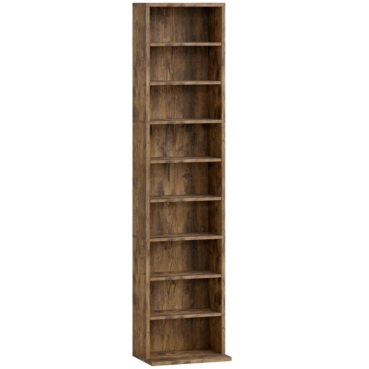 HOMCOM Narrow CD Storage Tower for 260 CDs or 120 DVDs with Adjustable Shelves – Rustic Brown