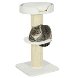PawHut 2 Tier Cat Tree with Top Basket Cushion and Sisal Scratching Post – Cat Resting Tower, Cream White