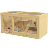 PawHut Wooden Hamster Cage with Water Bottle, Platforms, Seesaw & Openable Roof – Dwarf Hamster Habitat