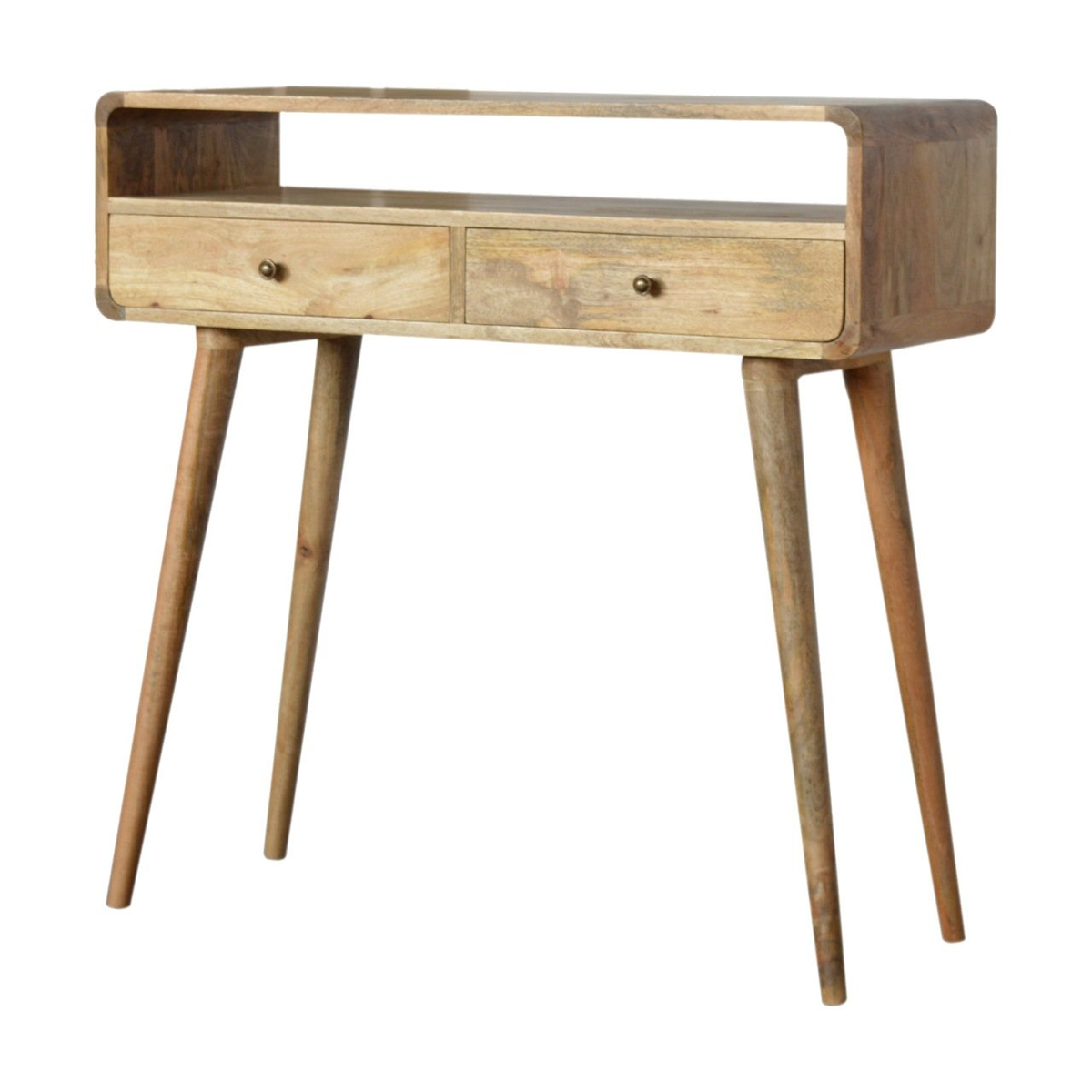 Artisan Furniture Solid Wood Curved Console Table with 2 Drawers & 1 Open Slot – Oak-ish, Beige