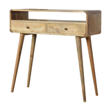 Artisan Furniture Solid Wood Curved Console Table with 2 Drawers & 1 Open Slot – Oak-ish, Beige