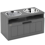 PawHut Raised Dog Bowl Stand with Slow Feeder, Steel Bowls and Drawer – Large Dogs, Grey