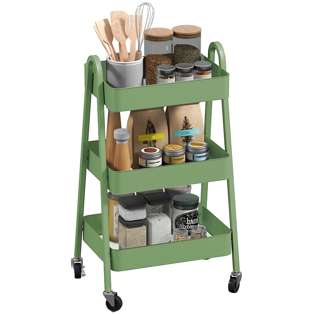 Green 3-tier rolling utility cart