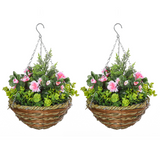 Pack of 2 Artificial Lisianthus Flowers Hanging Planter with Basket