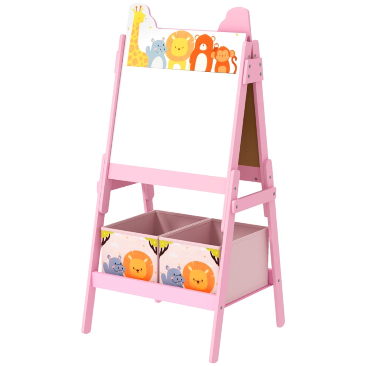 Kids Art Easel with 2-in-1 Blackboard & Whiteboard and Storage Boxes – Children's Drawing Board, Pink