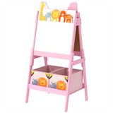 Kids Art Easel with 2-in-1 Blackboard & Whiteboard and Storage Boxes – Children's Drawing Board, Pink