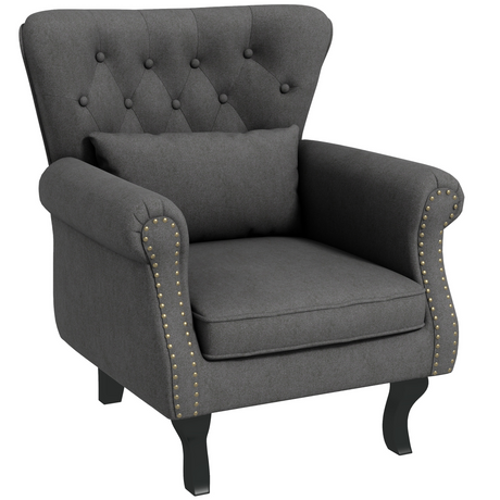 HOMCOM dark grey wingback armchair with nailhead trim