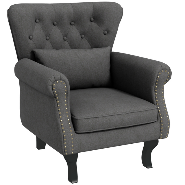 HOMCOM dark grey wingback armchair with nailhead trim