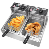 ZOKOP 2500W Double Cylinder Electric Deep Fryer with 12L Tanks – Stainless Steel Twin Basket Fryer, UK Plug