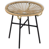 Outsunny Round PE Rattan Side Table with 5mm Tempered Glass Top & Powder-Coated Metal Frame