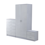HOMCOM 3 Piece High Gloss Bedroom Furniture Set with Wardrobe, 5 Drawer Chest & Bedside Table – Tall, White