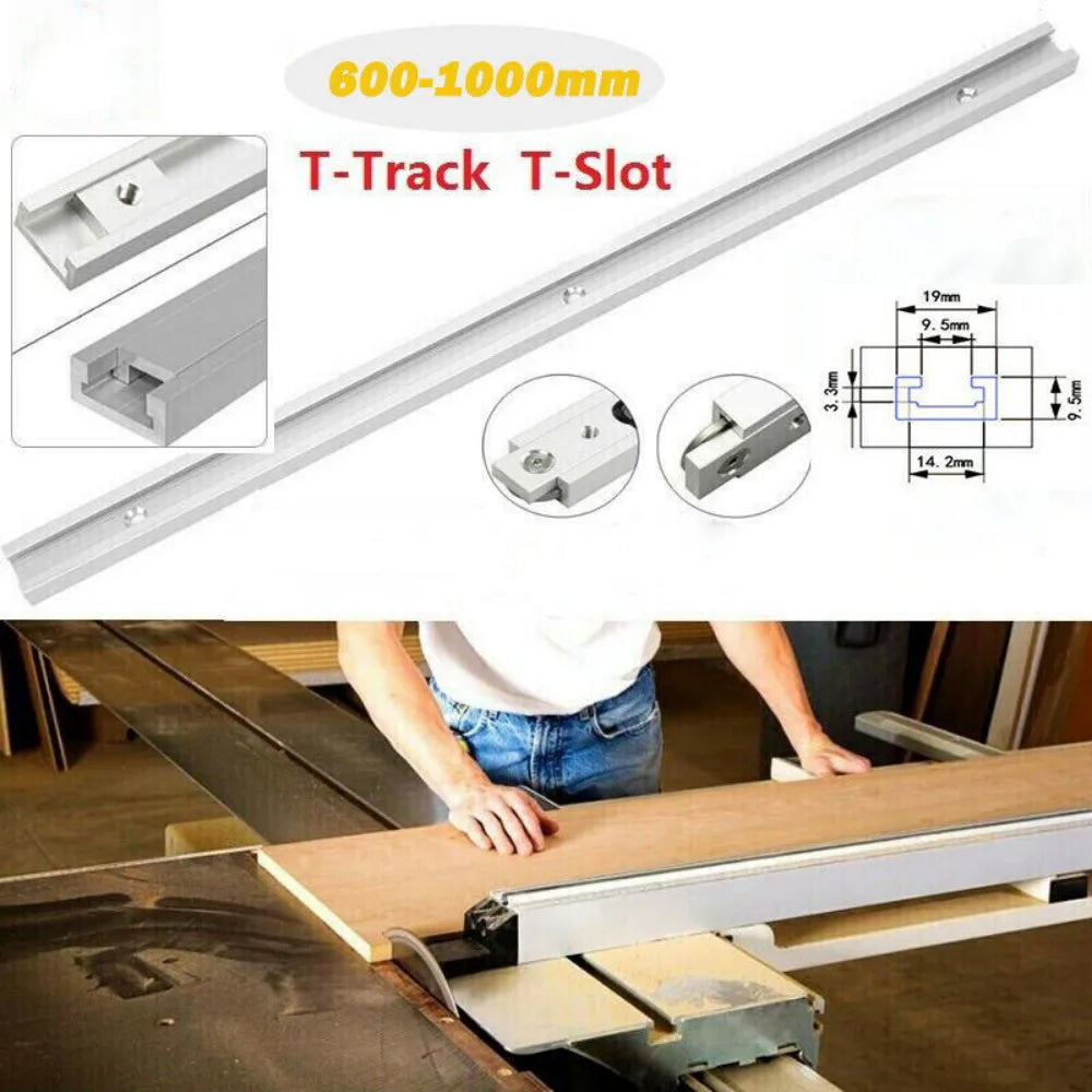 T-Slot T-Track Aluminium Alloy Miter Track Jig Fixture, 1000mm – Woodworking Rail Clamp, Silver
