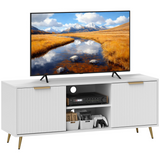HOMCOM Modern TV Stand Cabinet with Cupboards, Open Shelves & Cable Holes – Storage for TVs up to 55 Inch, White