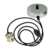 LEDSone Plug-in Light Kit with 2m UK Plug Cord & Switch – Vintage Satin Nickel Ceiling Rose, No Wiring Needed