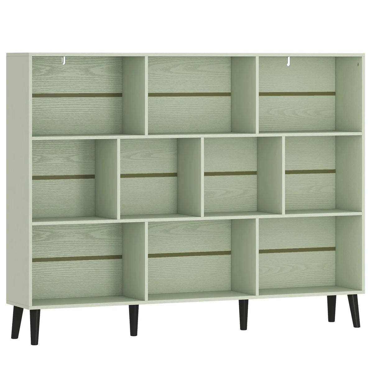 HOMCOM 10-Cube Bookcase with Solid Pine Legs & Anti-Tip Kit – 140 cm Nordic Bookshelf, Light Green