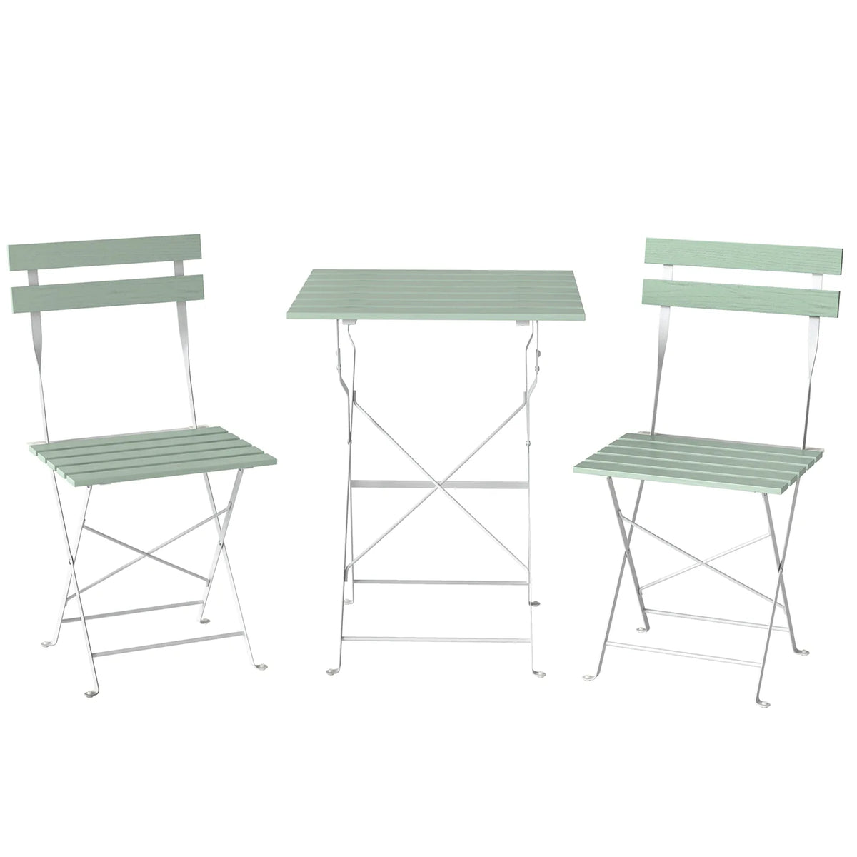 Outsunny 3-Piece Folding Bistro Set, 2 Chairs & Table – Metal and Acacia Wood Patio Furniture, White/Green