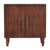Artisan Furniture Cavallo Solid Mango Wood Cabinet with 2 Doors & Fluted Detailing – Brass Handles, Winewood Oak