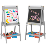AIYAPLAY 3-in-1 Double-Sided Kids Art Easel with Paper Roll, Storage Boxes & Pen Holder – Grey