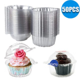 50 Clear Plastic Cupcake Boxes with Dome Lids – Single Cake Holders for Muffins, Parties & Catering