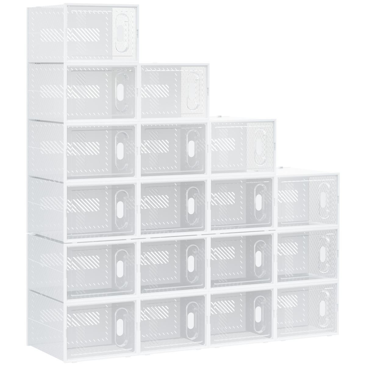HOMCOM Clear Stackable Shoe Boxes, Set of 18 – Magnetic Doors, Fits up to UK Size 12, 28 x 36 x 21cm