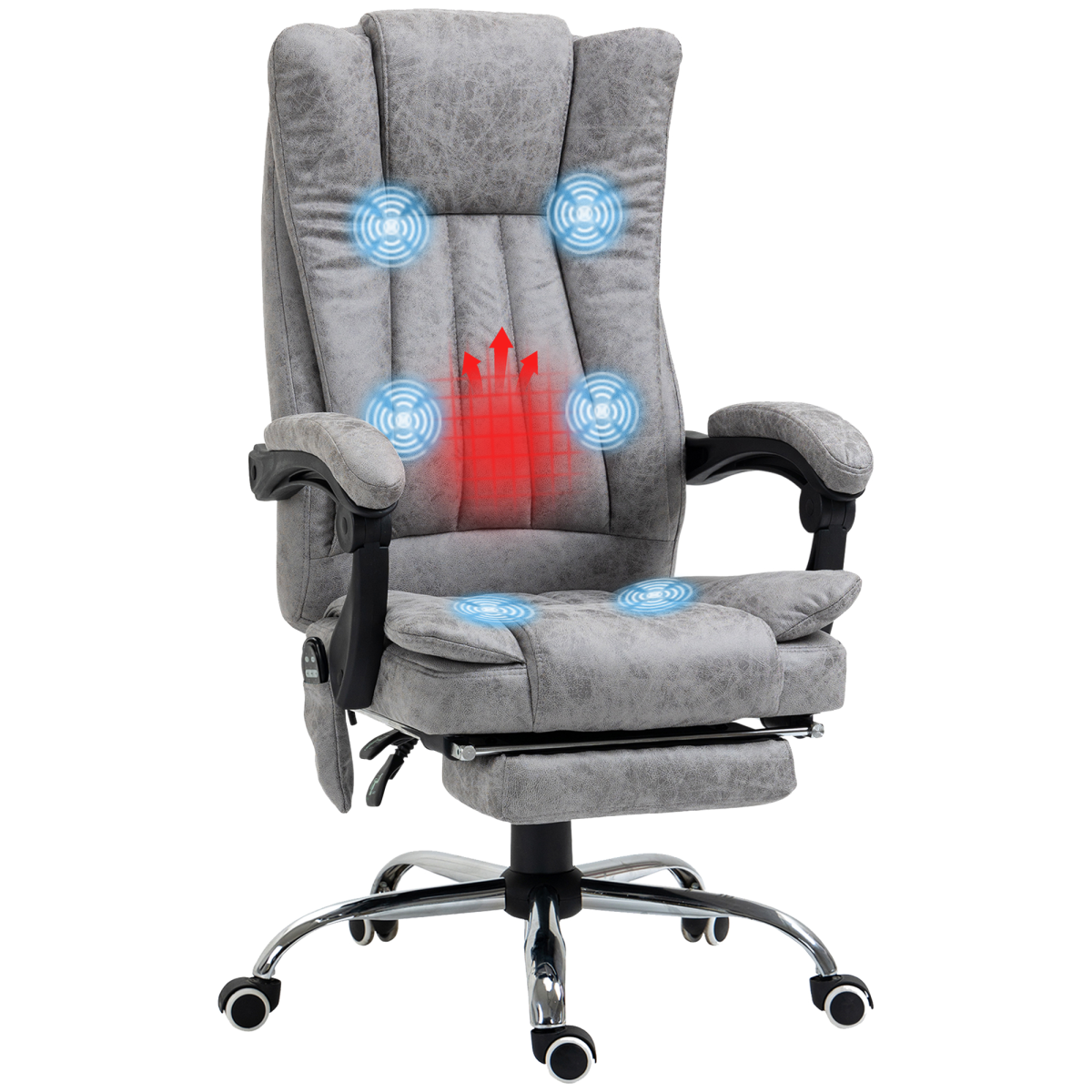 Vinsetto 6-Point Vibration Massage Office Chair with Heating & Remote – Microfibre Swivel Chair, Grey