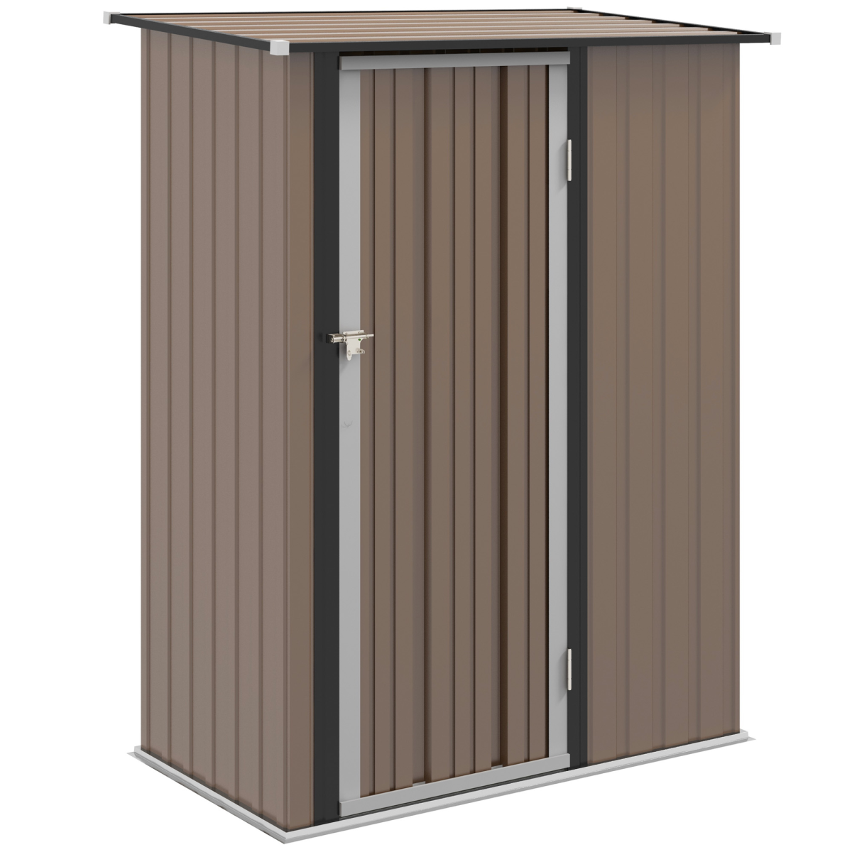 Outsunny Steel Garden Shed with Lockable Hinged Door and Sloped Roof – Outdoor Tool Storage, Brown
