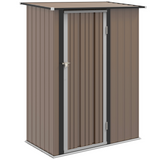 Outsunny Steel Garden Shed with Lockable Hinged Door and Sloped Roof – Outdoor Tool Storage, Brown