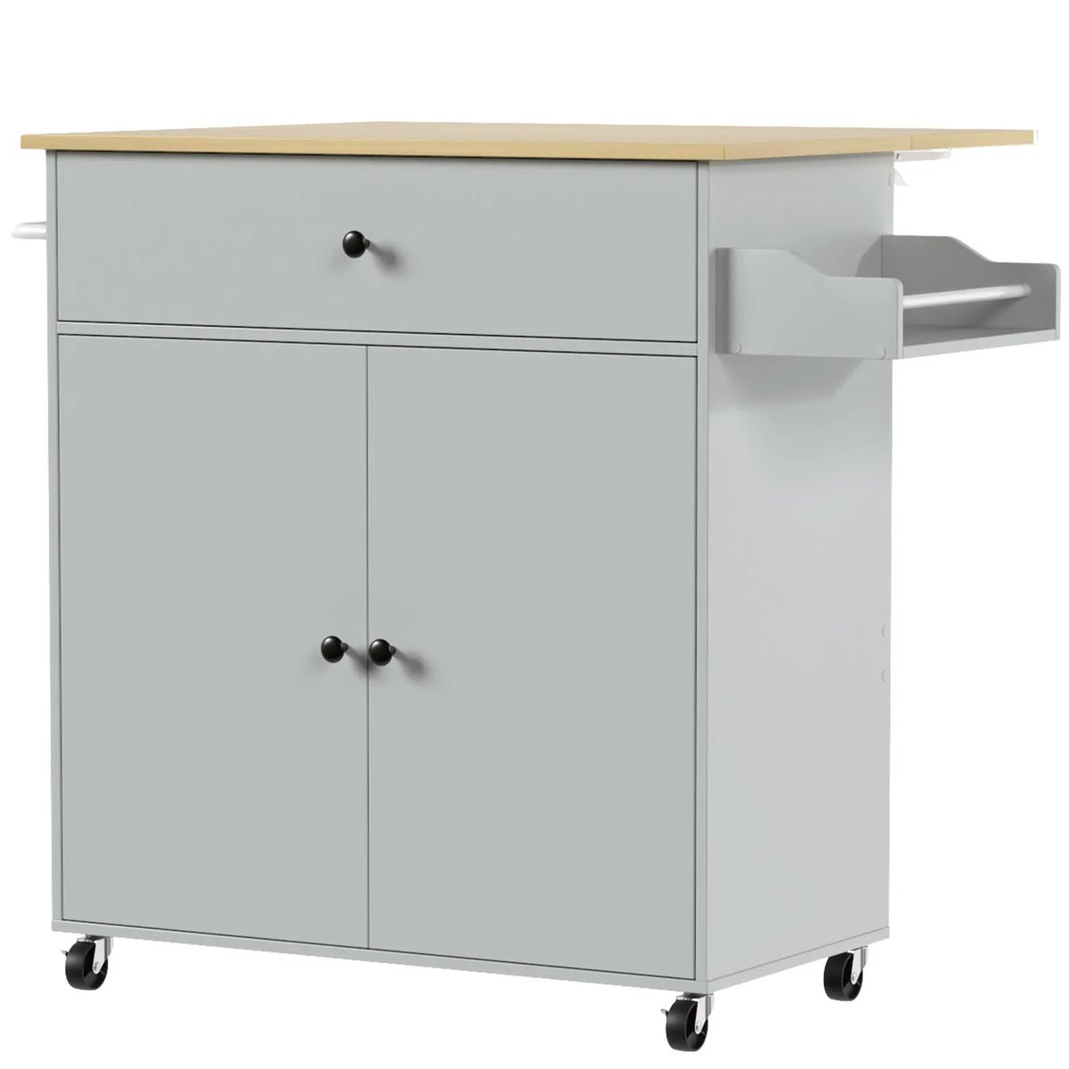 HOMCOM Rolling Kitchen Island with Drop Leaf, Drawer, Spice Rack and Towel Rack – Kitchen Storage Trolley, Grey