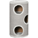 PawHut Cat Barrel Tree Tower for Indoor Cats and Kittens with Sisal Cover and Cosy Platform – Light Grey