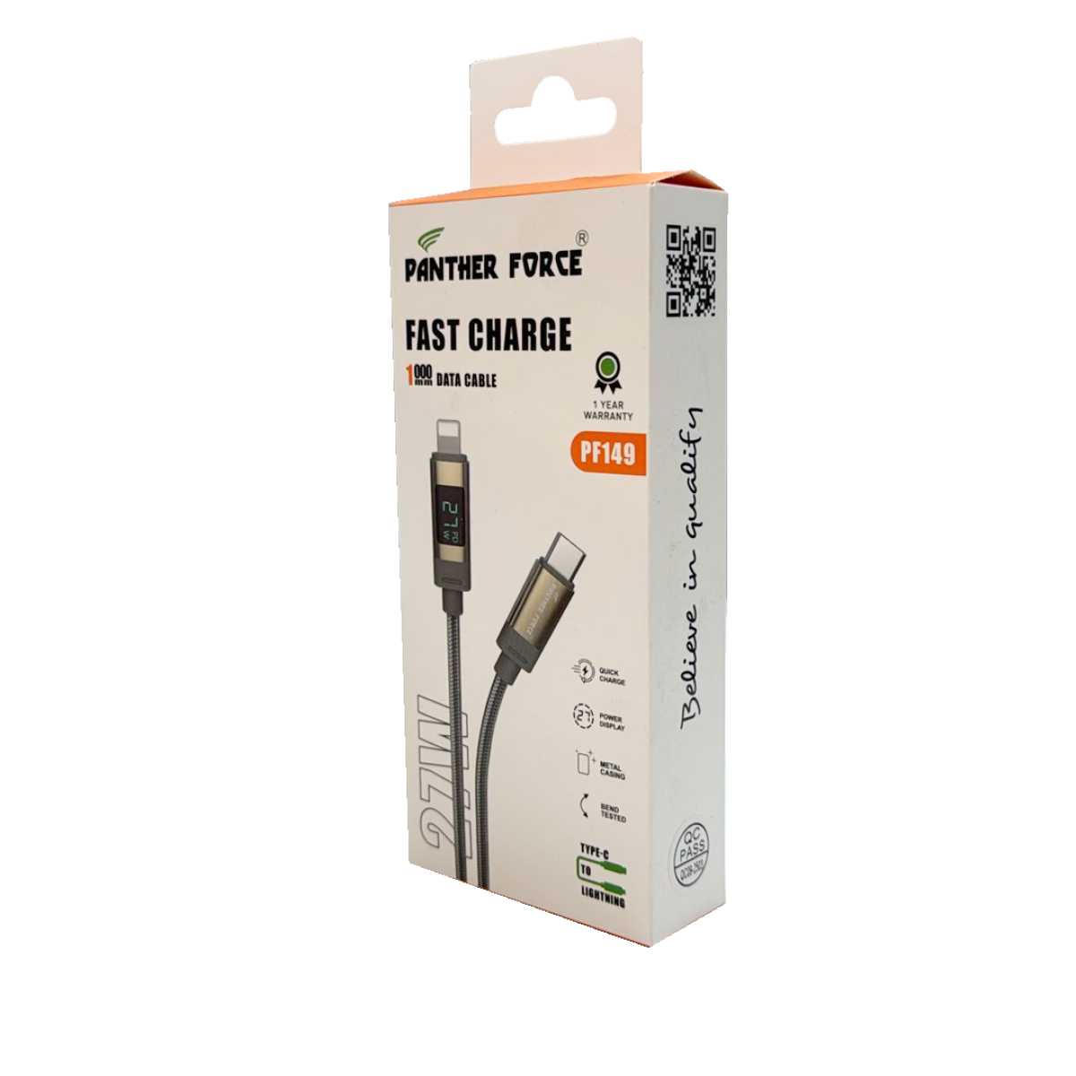 Panther Force 27W USB-C to Lightning Cable with LED Power Indicator – Fast Charging for Apple Devices