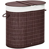 HOMCOM 100L Bamboo Laundry Basket with Lid, 2 Compartments & Removable Liner – Washing Hamper, Brown