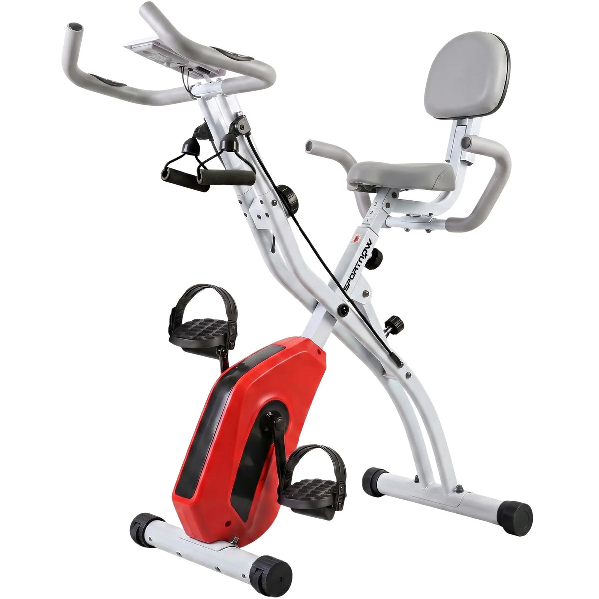 SPORTNOW 4-in-1 Folding Exercise Bike with Resistance Bands, Bluetooth & 8-Level Resistance – Home Cardio, Orange